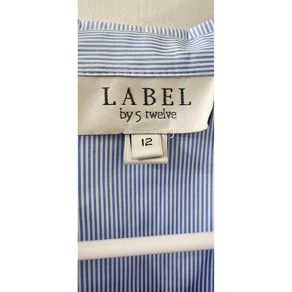 Label by 5 Twelve Blue White Pinstripe Cold Shoulder Ruffle Shirt Dress Size 12 - Picture 3 of 9